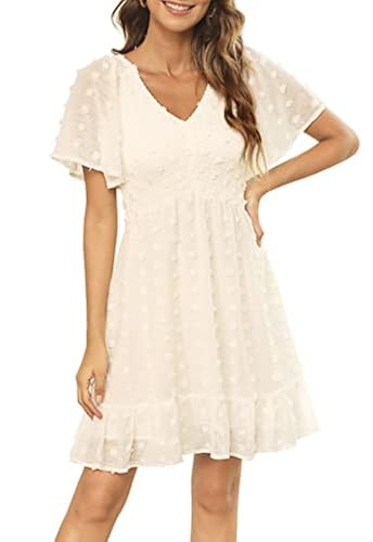 Annebouti Summer Fall Dresses for Women Curvy 2023 Casual Smocked Short  Flutter Sleeve Cute Swiss Dot Mini Graduation Engagement Bridal Shower Dress  Solid Cream Yellow XL in Dubai - UAE | Whizz Casual