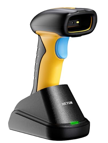 NETUM Upgraded QR Industrial Bluetooth Barcode Scanner with Charging Dock, Wireless 2D 1D Bar Code Reader 2600mAh Drop Protection Shock Dust Proof Hands Free for Windows Mac Android iOS (NT-1200)
