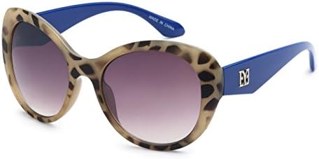 Eason Eyewear Women's Super Trendy Fasion Cat Eye Sunglasses EYE Styled 55 mm Leopard Print with Blue Legs/Purple