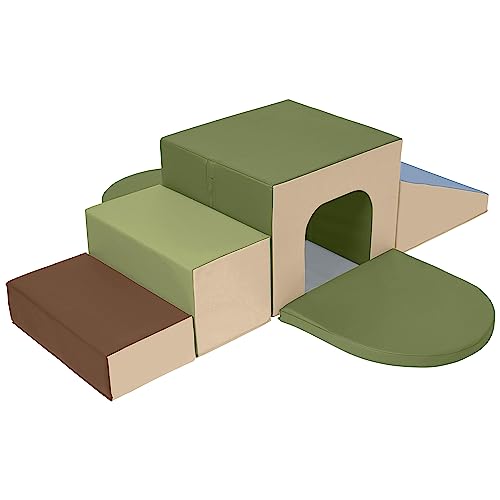 ECR4Kids SoftZone Single Tunnel Maze, Toddler Playset, Earthtone, 6-Piece