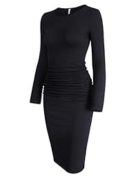 Vestido ajustado midi con pliegues y manga larga con pliegues y manga larga para mujer de Missufe