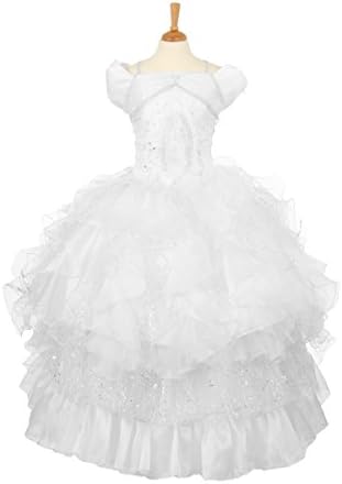 Wii888lo Off Shoulder Short Sleeve Rhinestones White First Holy Communion Dress (10)