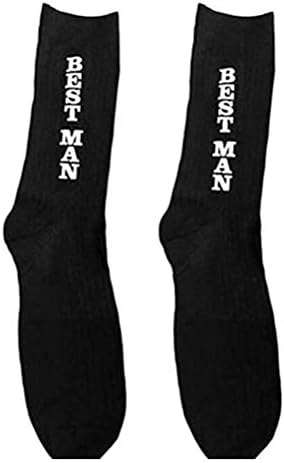 Mens Black Cotton Wedding Day Sock, Soft Breathable Personalized Party Groom Bestman Groomsman Father Funny Print Mid Socks