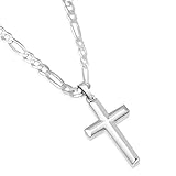 Xp Jewelry Men's Sterling Silver Cross Pendant Figaro Chain Necklace Italian Made - 100-4mm - 20