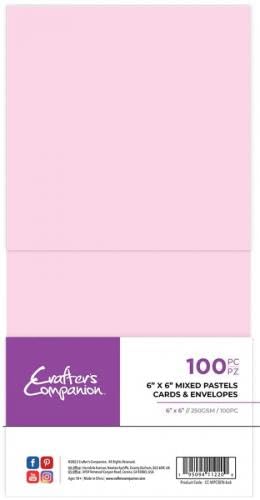 Crafter's Companion - 6"x6" Mixed Pastels Card & Envelopes - Pack of 100 - Includes 50 Pastel Card Blanks & 50 Matching Envelopes - Great for a Variety of Occasions