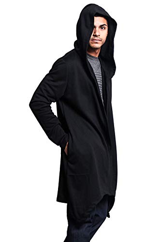 Victorious Men's Long Length Cloak Cardigan Hoodie JK701 - Black - Large - J7A - Thumbnail 6
