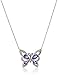 Amazon Collection Sterling Silver, Amethyst, and Diamond Butterfly Pendant Necklace