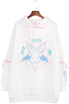 Focal18 Hooded Sweatshirt Rabbit Pentagram Printed Casual Hoodies Lace Up Loose