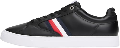 Herren Cupsole Sneaker Icon Court Stripes aus Leder, Schwarz (Black), 41