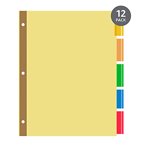 Amazon Basics 3 Ring Binder Dividers With 5 Tabs, Paper Binder Dividers