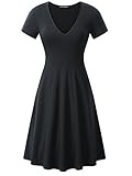FENSACE With Pockets Womens V-Neck Short Sleeve Casual Flare Midi Dress