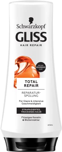 Gliss Spülung Total Repair (200 ml), Haarspülung mit Keratin repariert trockenes, strapaziertes Haar, Pflegespülung für bis zu 90 Prozent weniger Haarbruch