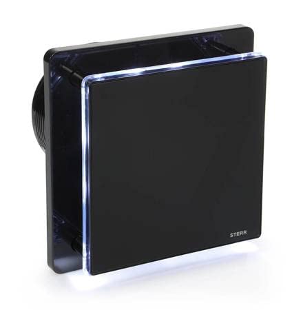 STERR Black Bathroom Fan 5 inches / 125 mm with LED + TIMER - Extractor Fan - Glass Front - Modern Look - BFS125LT-B - 20 W