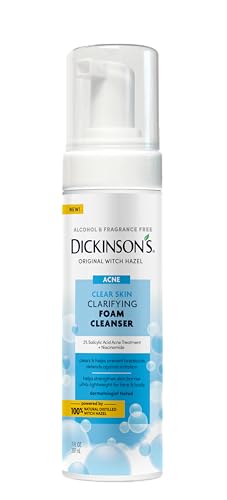 Dickinson's Witch Hazel Acne Foam Cleanser with 2% Salicylic Acid, Niacinamide & Tea Tree | Alcohol-Free, Fragrance-Free | Gentle Daily Face Wash for Clear Skin | 7 Fl Oz