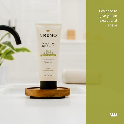 CREMO SAGE & CITRUS SHAVE CREAM, ASTONISHINGLY SUPERIOR ULTRA-SLICK SHAVING CREAM FOR MEN, FIGHTS NICKS, CUTS AND RAZOR BURN, 6 FL OZ