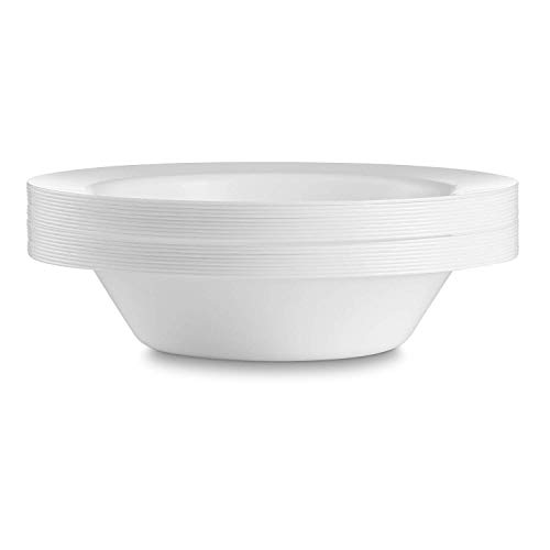 50 Large Disposable White Plastic Soup Bowls 14 oz. Premium Heavy