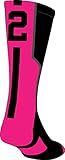 TCK Player Id Black/Neon Pink Number Crew Sock (#2 - Single Sock, Medium)