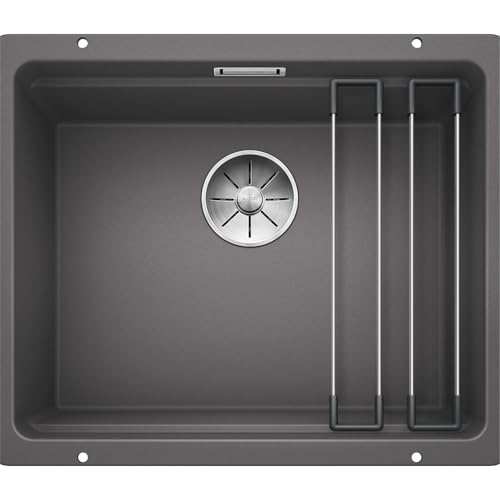 BLANCO ETAGON 500-U | SILGRANIT Sink in Rock Grey | Installation Type: undermount Installation | for 60 cm Wide Base cabinets | System Concept with Versatile ETAGON Rails | [53x46x21.2 cm]