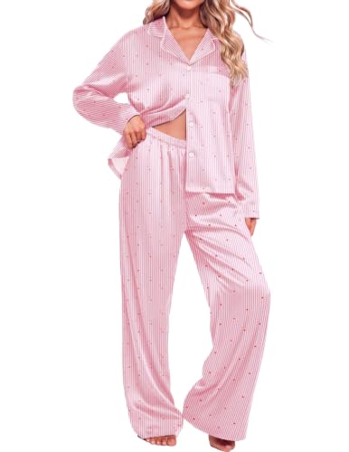 Ekouaer Womens Christmas Pajamas Silk Satin Pjs 2 Piece Striped Loungewear at Amazon