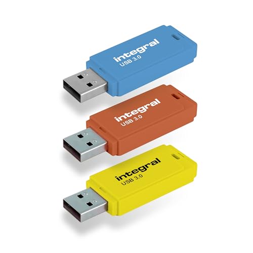 Integral Neon - Chiavetta USB 3.0 da 64 GB, confezione da 3 (blu/giallo/arancione)