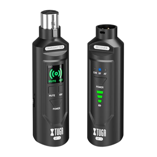 XTUGA Sistema de Micrófono Inalámbrico 2,4 GHz, Transmisor y Receptor XLR 48V, Adaptador Micrófonos Dinámicos Condensador para Espectáculos, Mezcladoras, Sistemas de Sonido y Estudios (SF-1)