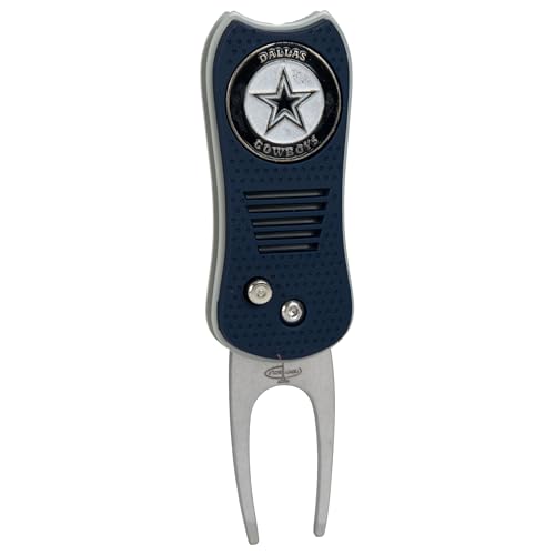 Team Golf NFL Dallas Cowboys Retractable Divot Tool with Double-Sided Magnetic Ball Marker, Features Patented Single Prong Design, Causes Less Damage to Greens