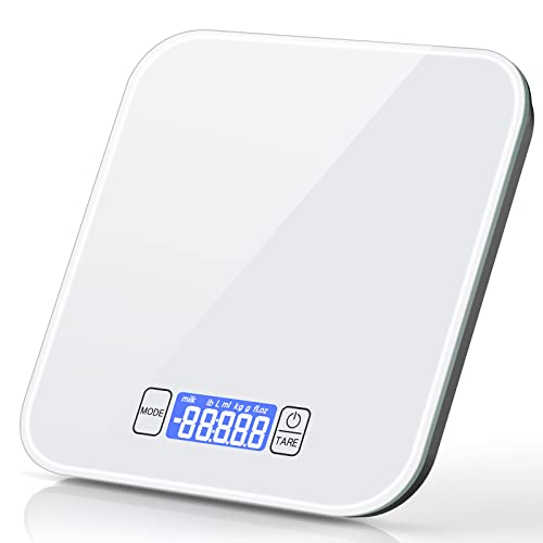 Digital Kitchen Food Scales,15kg/33lb Waterproof Tempered Glass Electric Cooking Scales Electronic Weighing Scales with LED Display,Tare and PCS Features,for Kitchen,Ingredients,Jewellery,Coffee