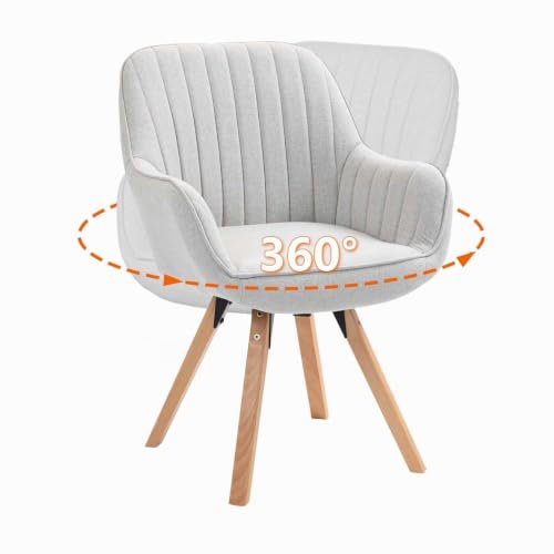 MEUBLE Cosy Dining Chair 360° Swivel Makeup Chairs Desk Wooden Legs Upholstered in Fabric with Back and Arms for Living Room Kitchen Office, Beige