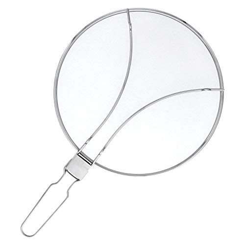 U.S. Kitchen Supply 13" Stainless Steel Fine Mesh Splatter Screen with Folding Handle and Resting Feet - Use on Pots and Pans - Grease Oil Guard for Safe Cooking