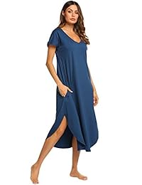 Ekouaer - Camisón de manga corta para mujer con cuello en V, estilo informal, tallas S-XXL