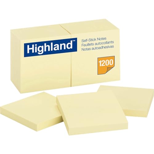 3M, Notas autoadesivas Highland™, 7,6 cm x 7,6 cm, amarelas, pacote com 12