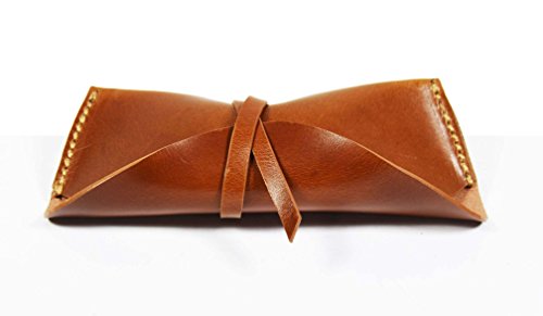 Genuine 100% Vintage Leather Eyeglass Case Vintage Sunglasses Eyewear Protective Holder by Aaron Leather, Tan