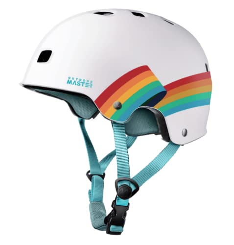 OutdoorMaster Skateboard Cycling Helmet - Two Removable Liners Ventilation Multi-Sport Scooter Roller Skate Inline Skating for Kids, Youth & Adults - M - Rainbow Sparkle White