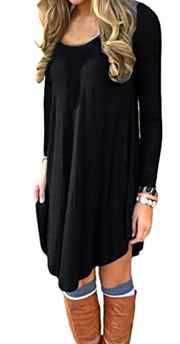 DEARCASE Women's Long Sleeve Round Neck Casual Loose T-Shirt Dress Black L