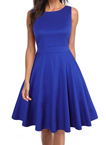 OWIN Women's Vintage 1950's Floral Spring Garden Rockabilly Swing Prom Party Cocktail Dress Royal Blue