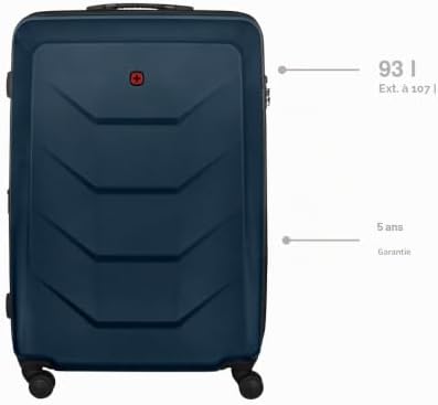 Prymo Large Valise Rigide à 4 roulettes, Trolley, Grand Format, 93 (107) l, Serrure de sécurité, Femmes Hommes, Voyages Vacances, Bleue, 653634