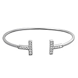 925 Sterling Silver T Cuff Bracelet Boho Minimal Double T Cuff,Dainty Adjustable Bangle Elegant T Bar Bracelet CZ Crystal Simple Minimalist Wrap Bracelet 9 gram Gift For Her