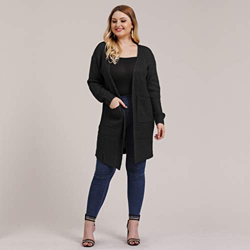 Fainosmny Women Plus Size Knitted Sweater Open Cape Casual Coat Blouse Kimono Jacket Cardigan Winter Ladies Outwear Black - Thumbnail 3