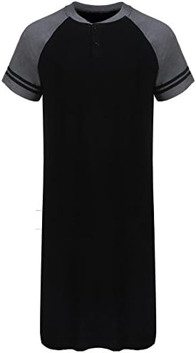 Kecooi Men's Nightshirt Cotton Nightwear Comfy Big&amp;Tall Short Sleeve Henley Sleep Shirt(Black Medium)