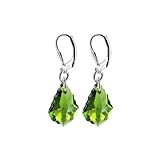SCER307 925 Sterling Silver Olivine Drop Handmade Earrings Made with Swarovski Crystal Elements