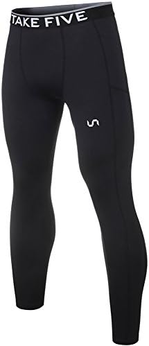 Take Five Man’s Side Pockets Running Tights UV Protection Compression Pants Workout Leggings Cycling Tights (L, Black)
