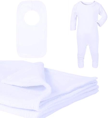 Embroidery/Printing Blanks - White Baby - Set of 3 Items - 1 x Bib 1 x Romper Suit (0-3 Months) 1 x Fleece Blankets