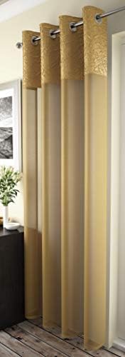 Maple Textile 1 x Ochre Mustard Gold Eyelet Voile Crushed Metallic Satin Curtain Panel Ring Top (55" 54")