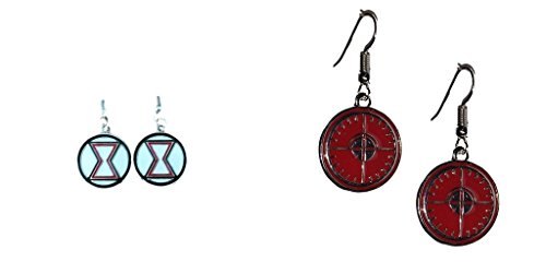 White and Red Black Widow Logo and Hawkeye Logo Dangle Earrings w/Gift Box