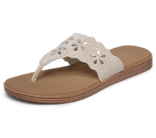 Skechers Women's SUMMER COVE - BREEZE BY, Luxe Foam Cushioned Thong Sandal, Off…