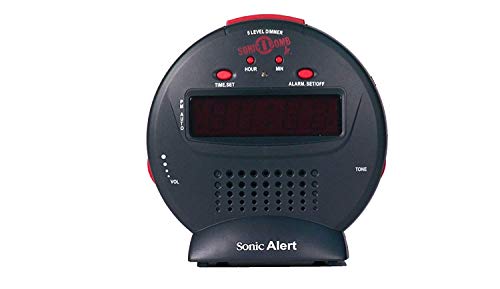 Sonic Alert Cool Alarm Clock, Bomb Jr Digital Home Bedside Small Loud Alarm Clock, Black