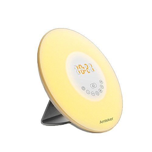Wake-Up Light, Amteker Sunrise Simulation Alarm Clock with FM Radio Nature Sounds, 7 Colors Atmosphere Lamp,10 Brightness Bedside Lamp - Touch Control
