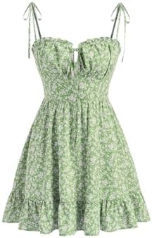 CIDER Floral Dress Mini Dresses for Women Square Neck Knotted Corset Elegant Short Sleeve Vacation Dresses Pink at Amazon Women's Clothing store