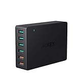AUKEY Quick Charge 3.0 6-Port USB Wall Charger, 60W USB Charging Station Compatible with Samsung Galaxy Note8, iPhone 11/11 Pro/Max, iPad Pro/Air, LG, Nexus, HTC and More