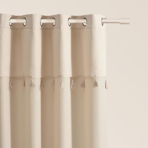 ROOM99 Astoria Curtain with Silver Eyelets 140 x 280 cm Width x Height Sliding Curtains Modern Curtain Living Room Bedroom Cream 1 Piece